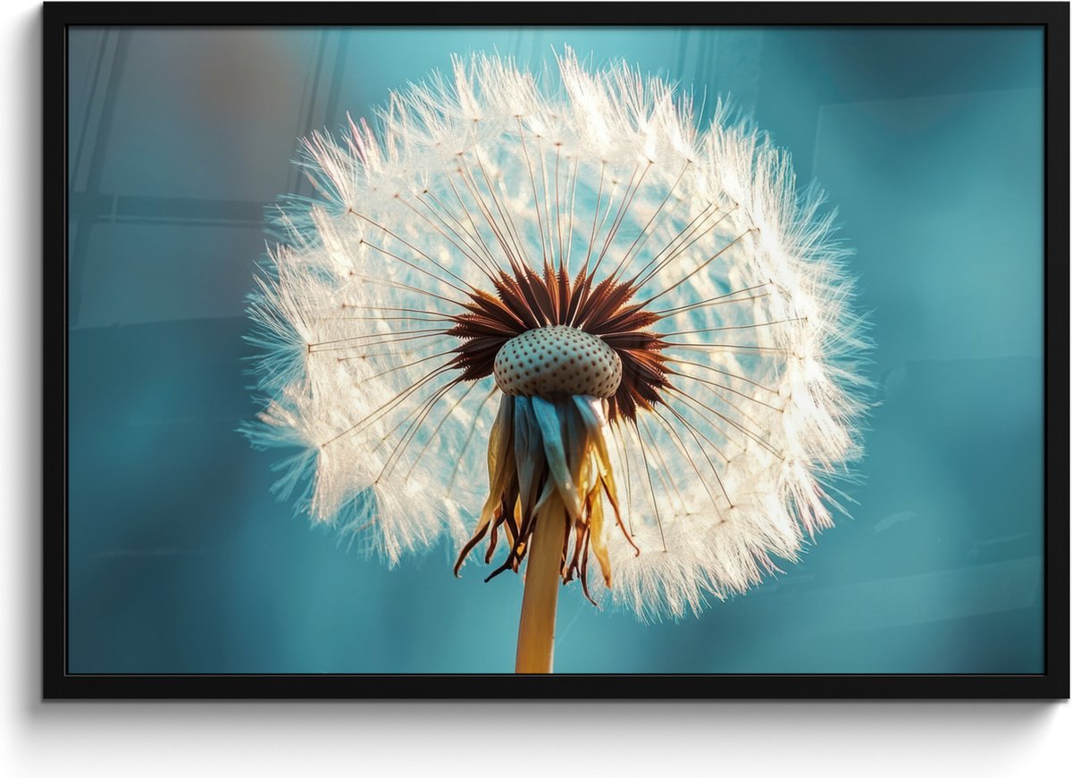 FrameYourWall Poster in lijst - Fotolijst 90x60 cm - Posters - Paardenbloem - Natuur - Bloemen - Blauw - Posterlijst zwart - Decoratie - Wanddecoratie woonkamer - Muurdecoratie slaapkamer