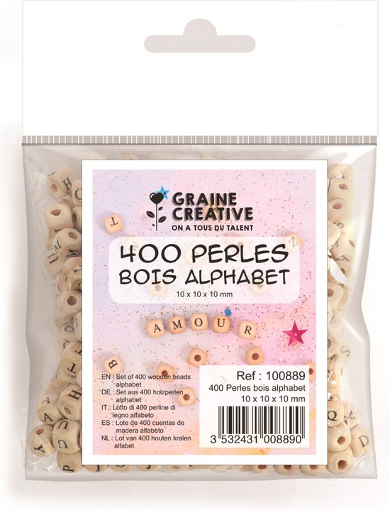 Graine Creative GC Houten Alfabet Letter Kralen 10 mm 400 stuks.