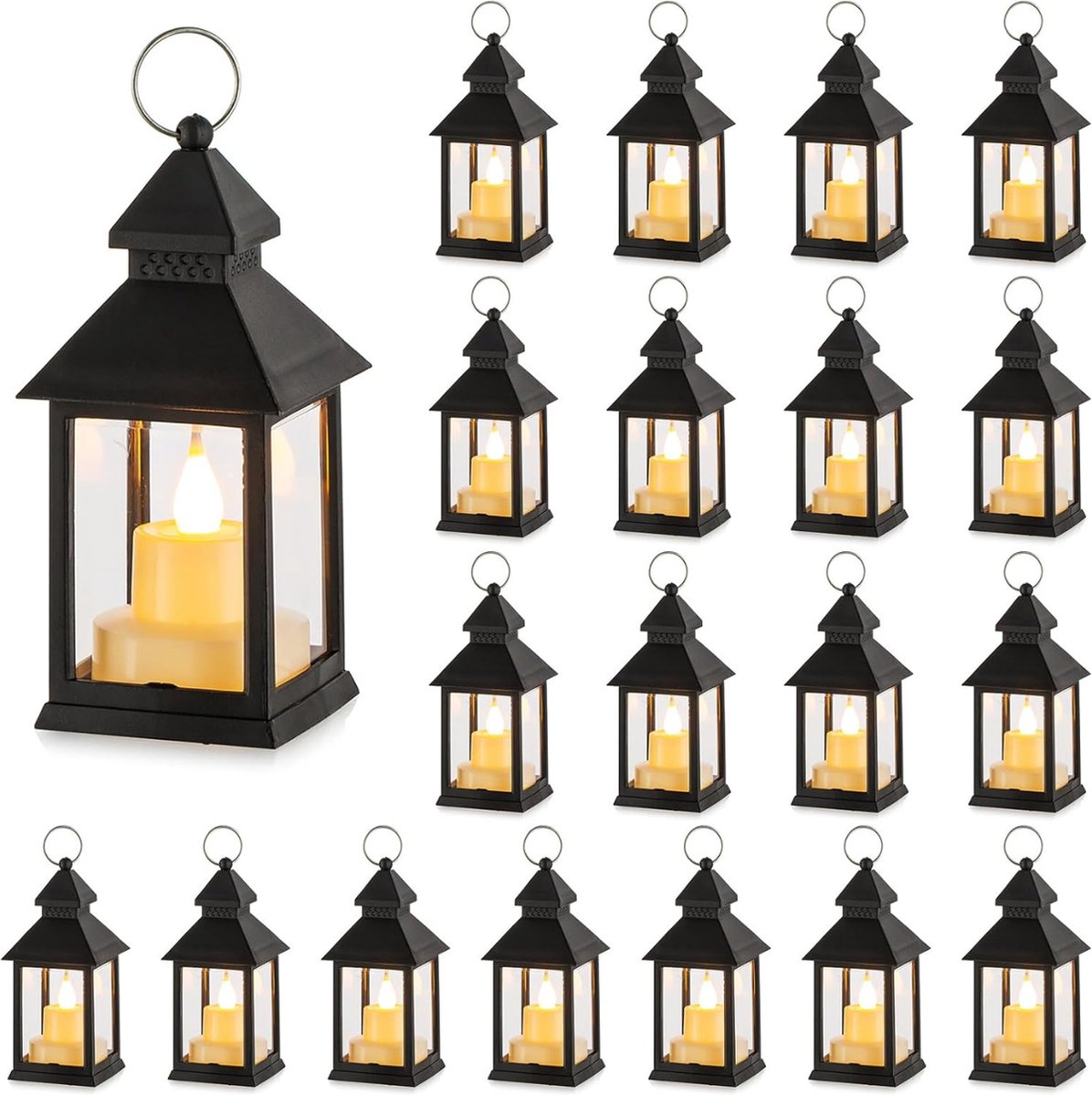 Halloween Kaarslantaarns Set - 20 Zwarte Flikkerende LED Waxinelichtjes Met Marokkaanse Vintage Ornamenten Voor Tafel - Woonkamer En Buiten - Perfect Voor Ramadan En Feestdecoratie