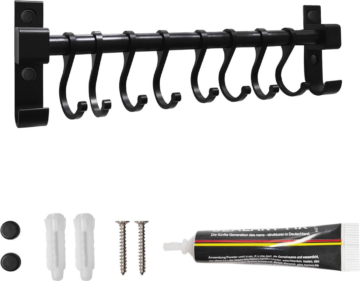Wandgemonteerd Keukenrek met S-Haken en Zelfklevende Montage (50cm)