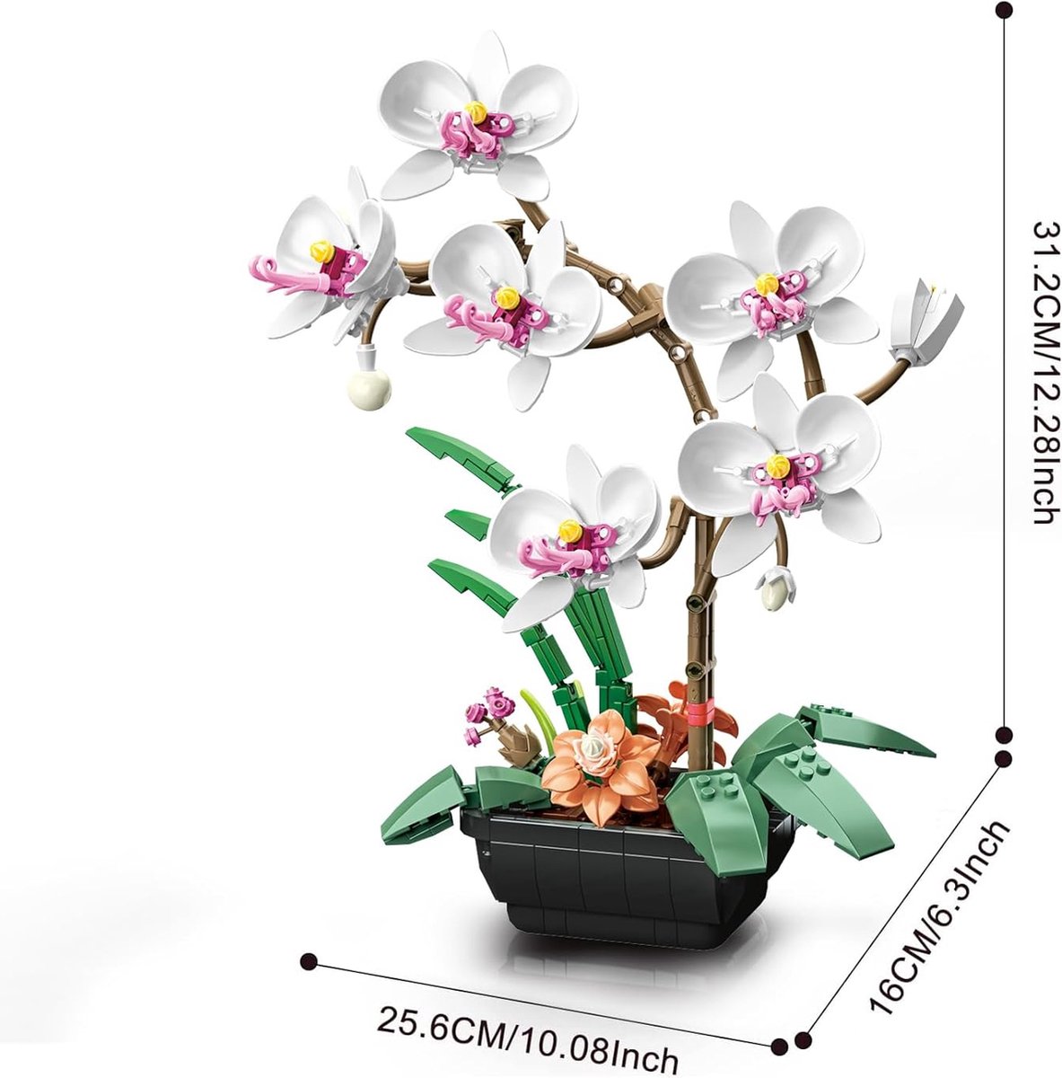 Jaki - Bloemenboeket orchidee wit | Botanical bloemenpracht bloemenvaas | Classic Creator STEM speelgoed bonsai bloemen mega bouwpakket compatibel met lego mould king mega | Icons modelbouw volwassenen & kinderen | Kunstbloemen | 581 bloks — afbeelding 7