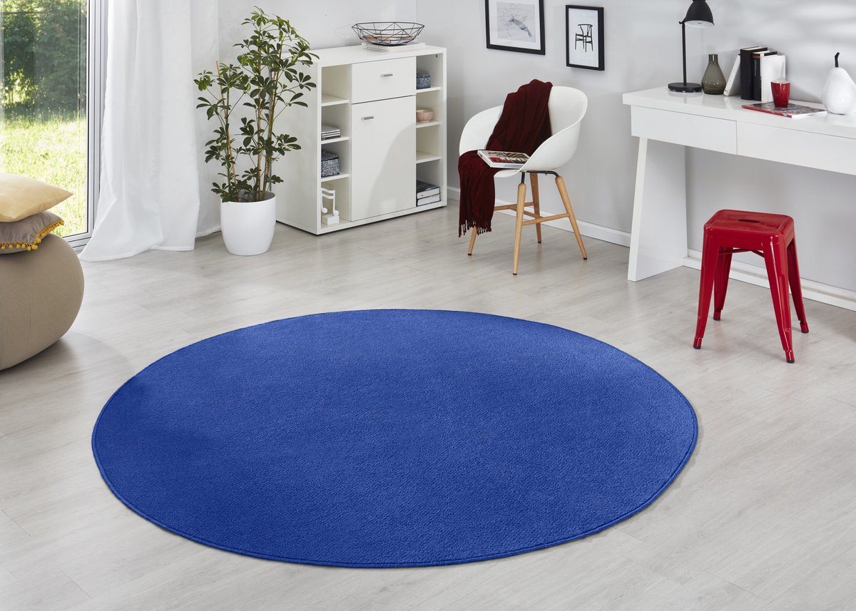 Flycarpets Rond Uni Laagpolig Effen Vloerkleed - Fancy - Blauw 133cm rond Ø