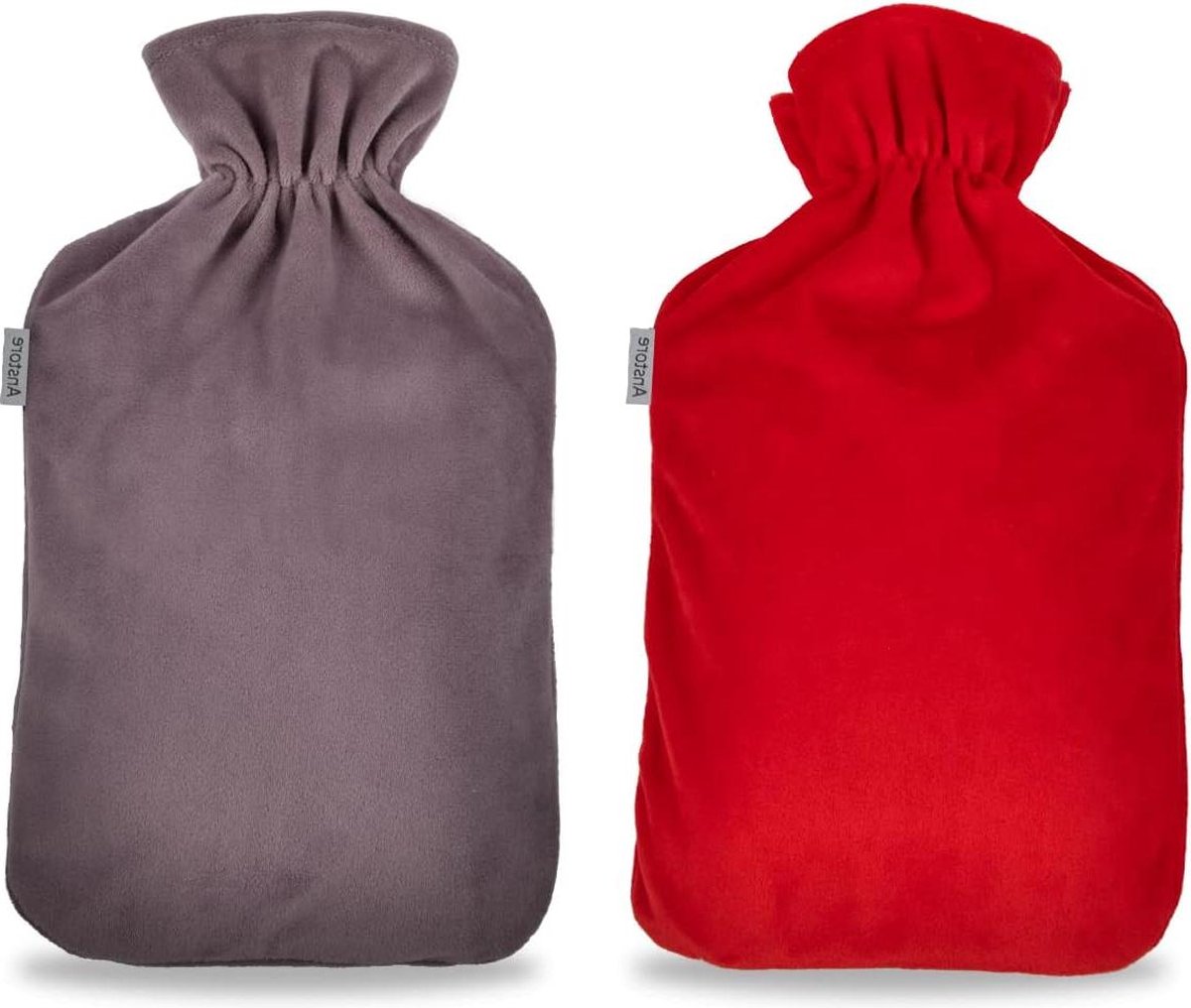 Goedkoopste 2 stuks pluizig coral fleece warmwaterkruikhoes - grijs en rood - voor 2 liter (zonder warmwaterkruik