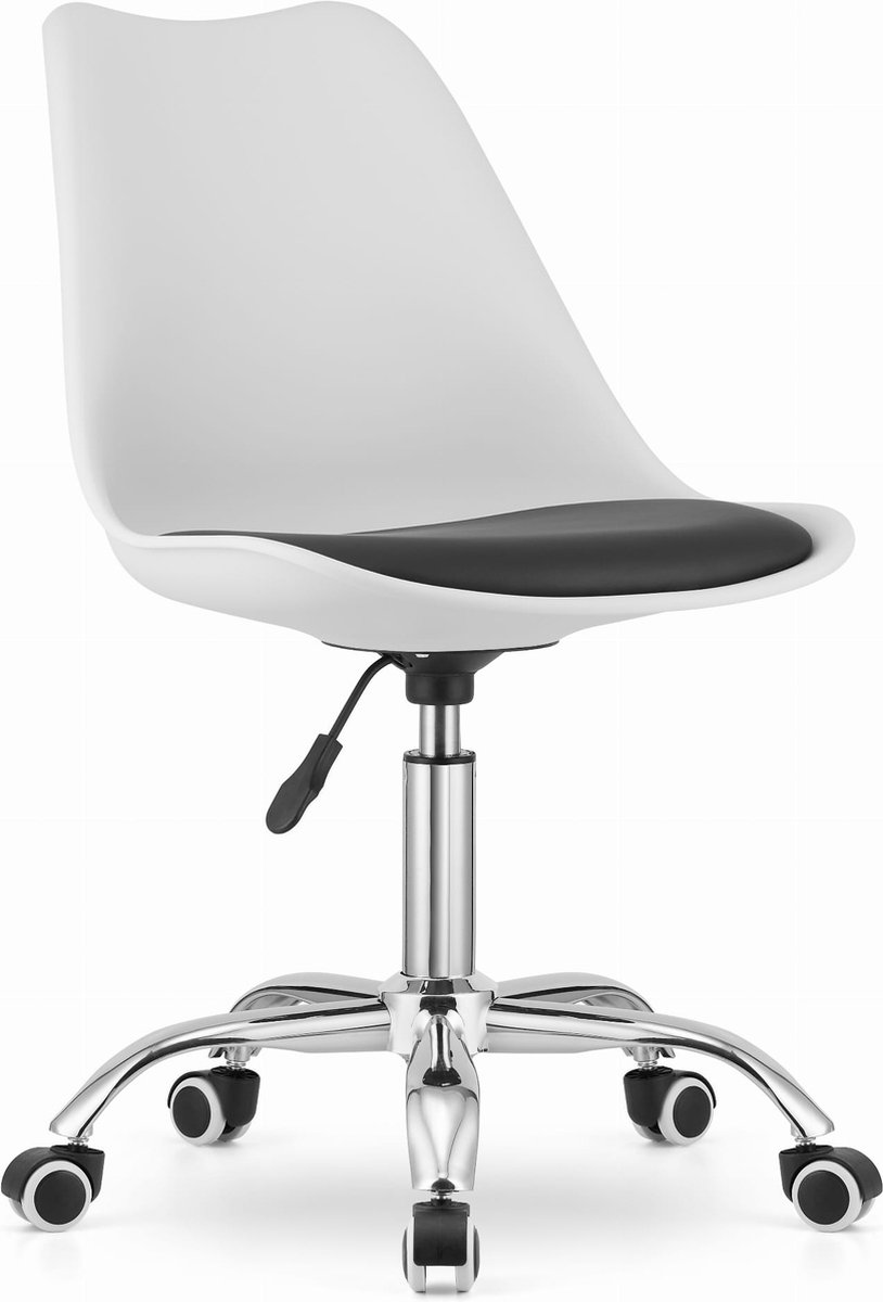 ALBA Bureaustoel Zwart-Wit, Ergonomisch Design, Verstelbare Zithoogte, Chrome Basis. Perfect voor Kinderkamer of Kantoor. Max. 110 kg