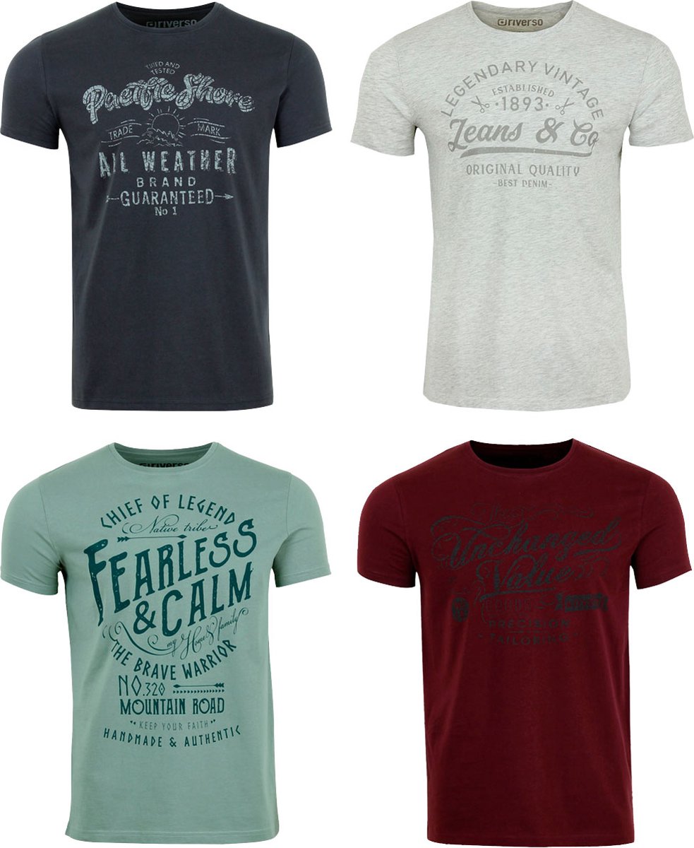 riverso Heren T-Shirt RIVLeon 4 Pack regular fit Veelkleurig S Ronde Hals Volwassenen - gemaakt van 100% katoen