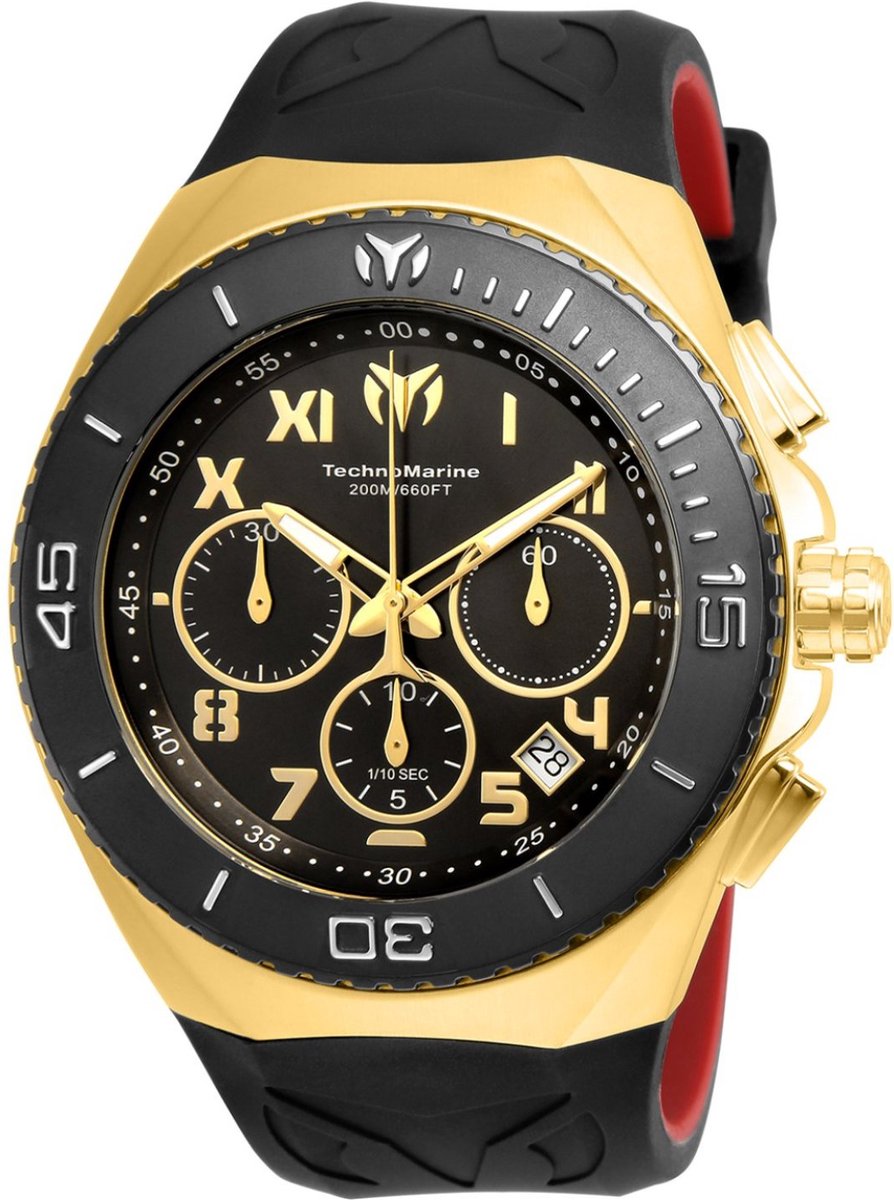 TechnoMarine Manta TM-215066 Heren Horloge - Waterdicht - Analoog - Quartz Uurwerk - Roestvrij Staal met zwarte Wijzerplaat - 48mm