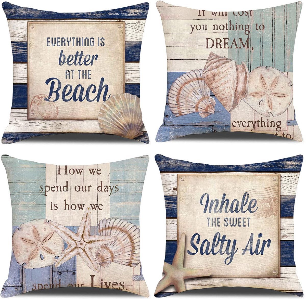 La'Moussawi ® Set van 4 Stijlvolle Kussenhoezen in Katoen-Linnen Mix voor Zomerhuisdecoratie