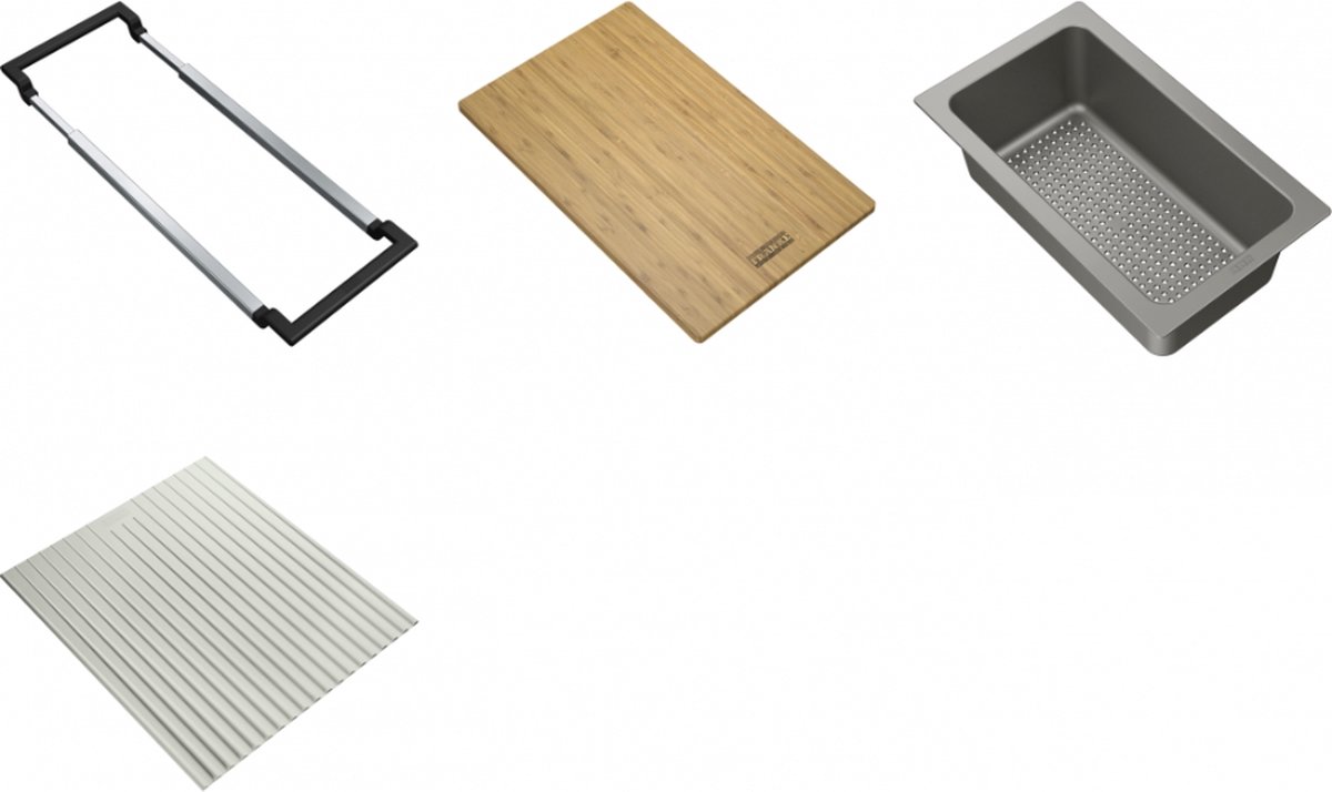 Franke Universele Accessoire All-In Set 3 - Snijplank, Kunststof Inzetbak, Afdruipmat en Telescopische Brug 112.0655.483