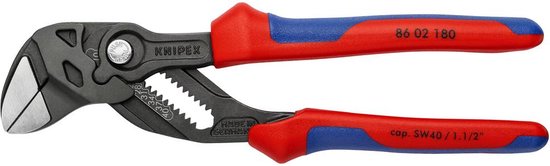 Knipex waterpomptang met rood-blauwe handvatten. Model 86 02 180.