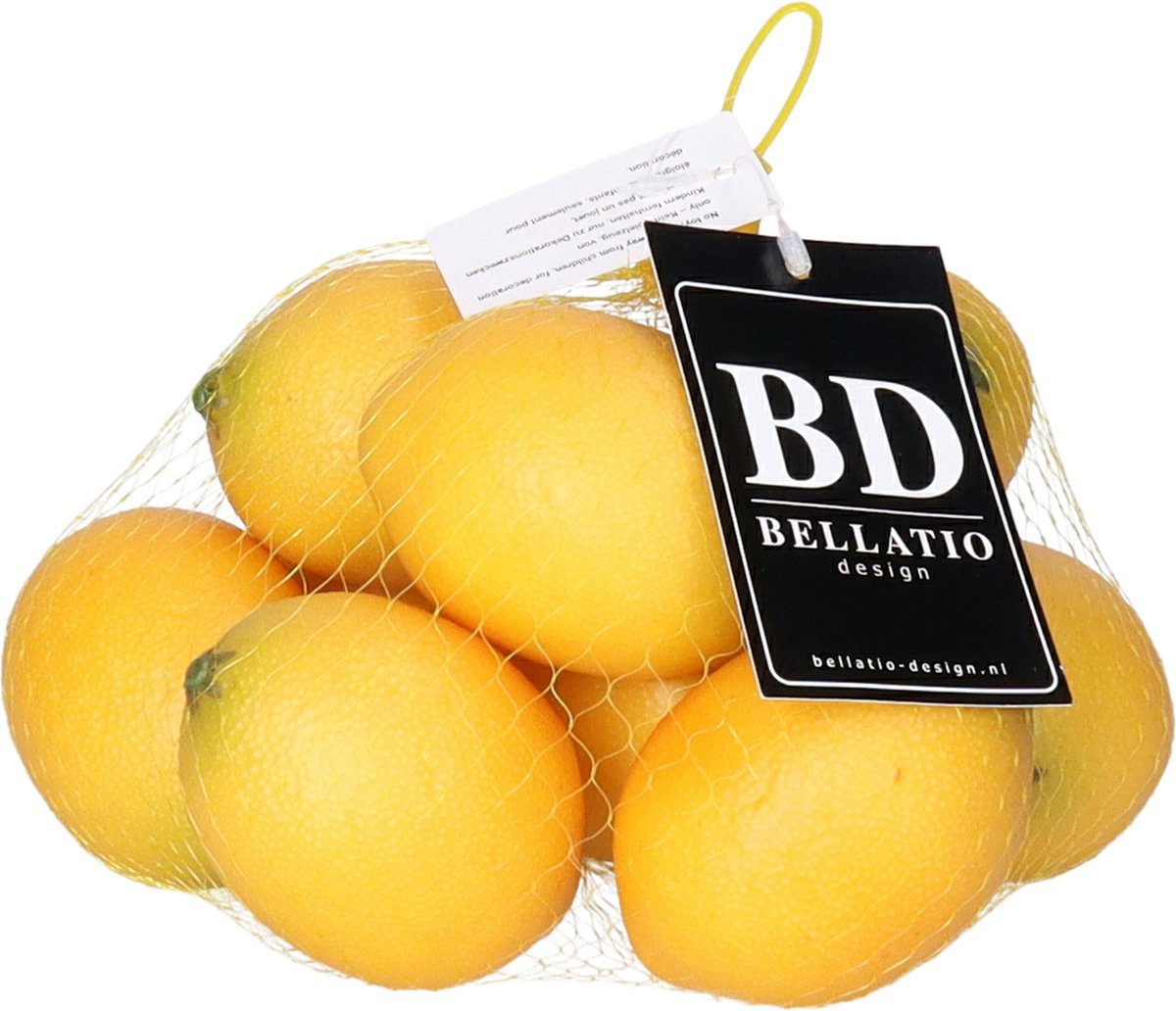 Bellatio Decorations Kunstfruit citroenen - 10x - geel - 7 cm - namaak/nep fruit - kunststof fruitschaal decoratie