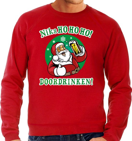 Foute Kersttrui / sweater - bier drinkende Santa - niks HO HO HO doordrinken - rood - voor heren XXL