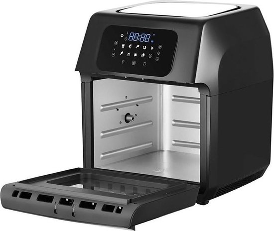 Royal Swiss® Airfryer oven - Hetelucht friteuse - 12 liter - 8 programma's - 5 accessoires - 80 tot 200 graden - 1800 watt - Zwart/RVS