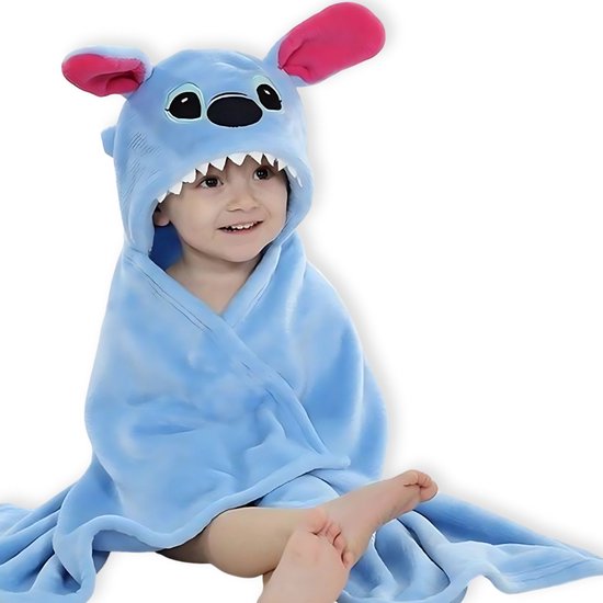 Cape de bain et couverture d'emmaillotage 2 en 1 en polaire BoefieBoef Stitch Mouse pour bébés/tout-petits avec capuche en forme d'animal : chaude, douce et confortable - e comme cadeau de , d'anniversaire ou de maternité - Bleu