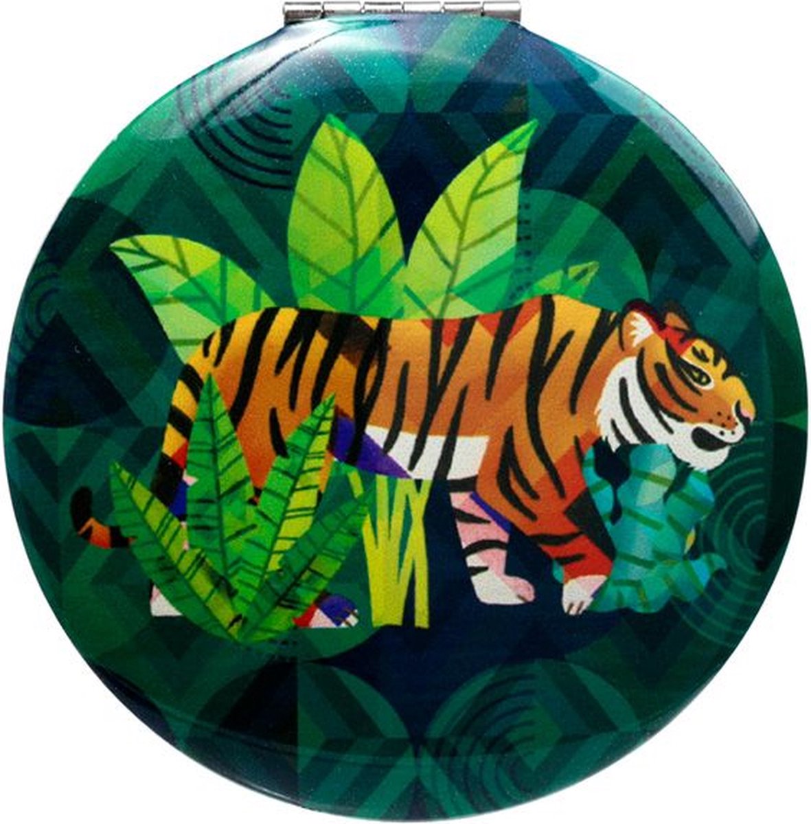 Goedkoopste Spiegeltje Make-Up Compact Klep - Animals Kingdom - Dierenrijk - Tijger - 6.5x6.5x1cm