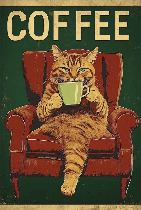 Chat Poster | Café Affiche | Texte Affiche | Animaux Poster | Affiche de Mode | Affiche artistique | Affiche de café | Affiche Vintage | 61×91cm | Décoration murale | Affiche murale | Convient pour l'encadrement