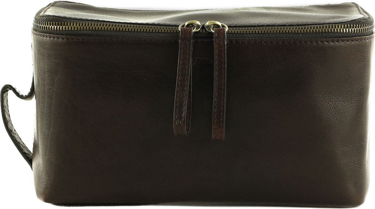SADDLER Leren Toilettas Baro Toiletry Bag Dark Brown Donkerbruin