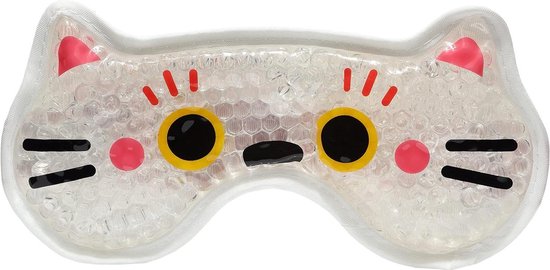 Verkoelend geloogmasker pluche gevoerde achterkant - warm koud - koelbril gelkralen - koudetherapie gezwollen vermoeide ogen kringen migraine - (gelukskat)