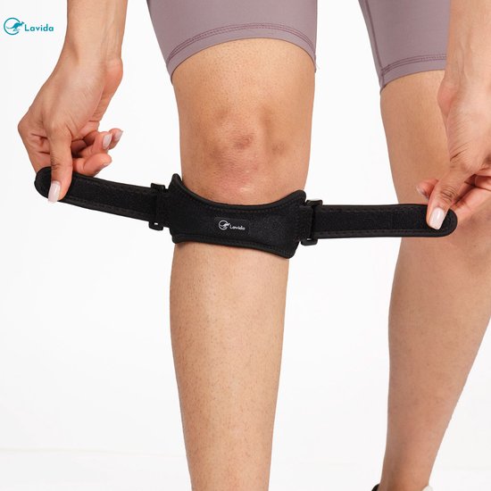 Lavida Attelle de rotule – Attelle de genou – Réglable – Bandage Sports – 1 pièce – Bande de genou orthopédique – Femme et homme – Zwart– Taille unique