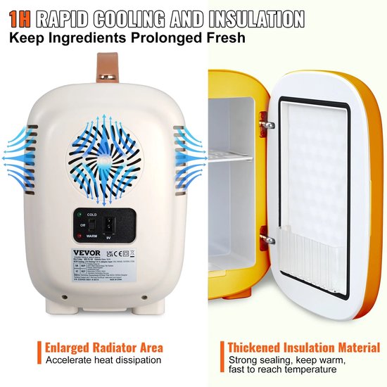Trovado Minikoelkast - 4L/6 Blikjes - 2 in 1 kleine koelkast - Koel- en verwarmingsfunctie - Compacte drankkoelkast 9 V DC / 220 V AC voor kantoren en slaapkamer - Drinken - Cosmetica - Wit — afbeelding 5
