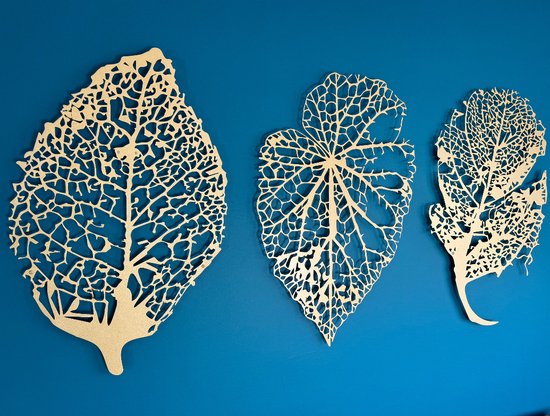 Décoration murale- Décoration murale-Feuille-Décoration murale en métal- Set de 3-Facile à accrocher