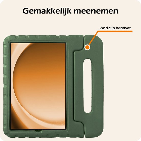 Donkergroen tablet hoesje met anti-slip handvat.