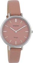 Zilverkleurige OOZOO horloge met warm roze leren band - C9812