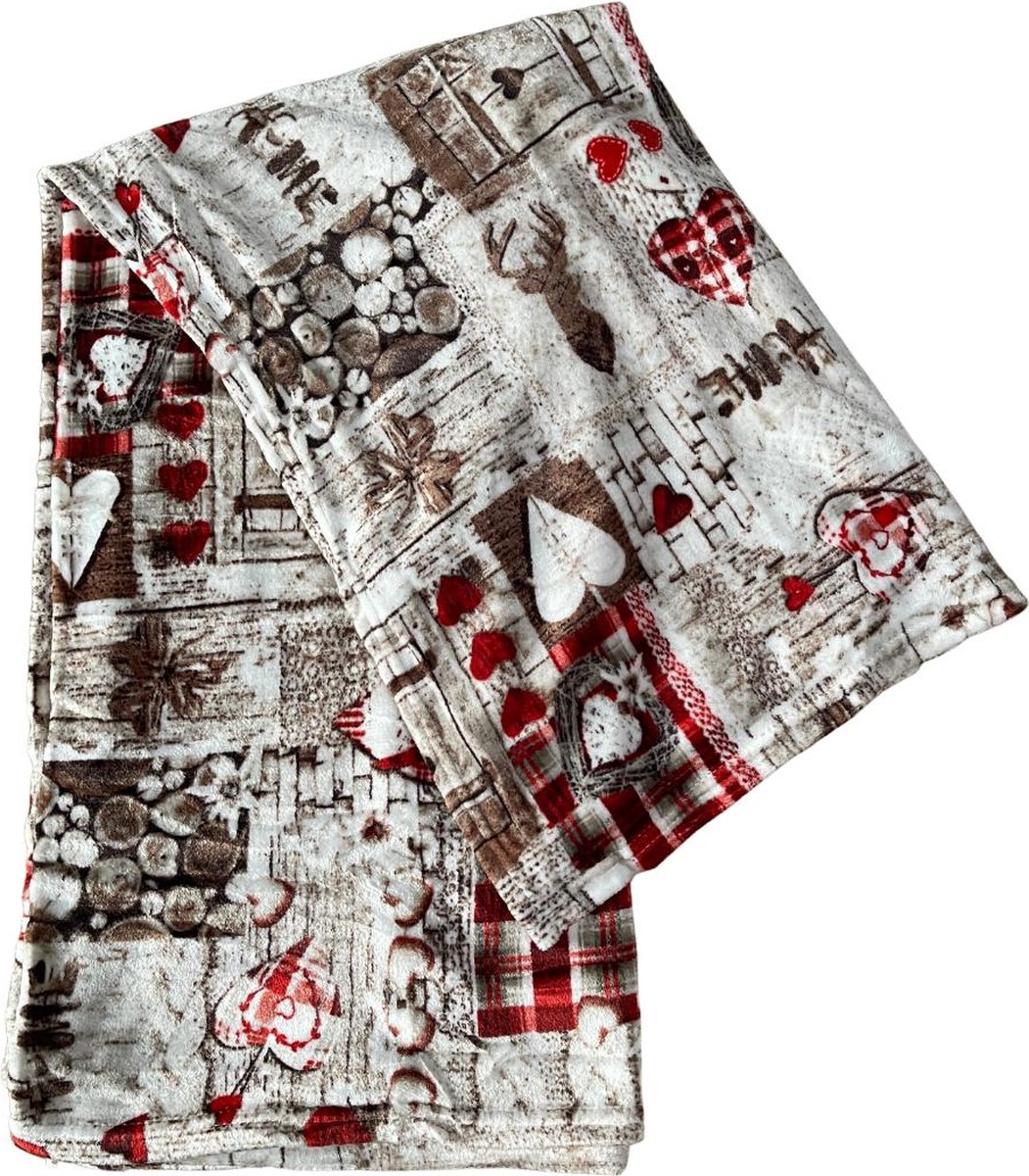 Plaid met Kerstmotief / Wintermotief 1,30 x 1,60 meter in leuk deco kistjes HOME