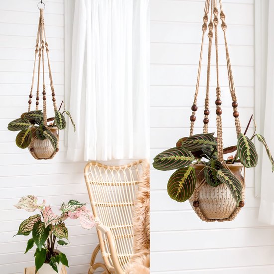 Macramé Plantenhangers - Hangende Plantenhouder - Geschikt Voor Binnen En Buiten 2 Stuks 90 Cm