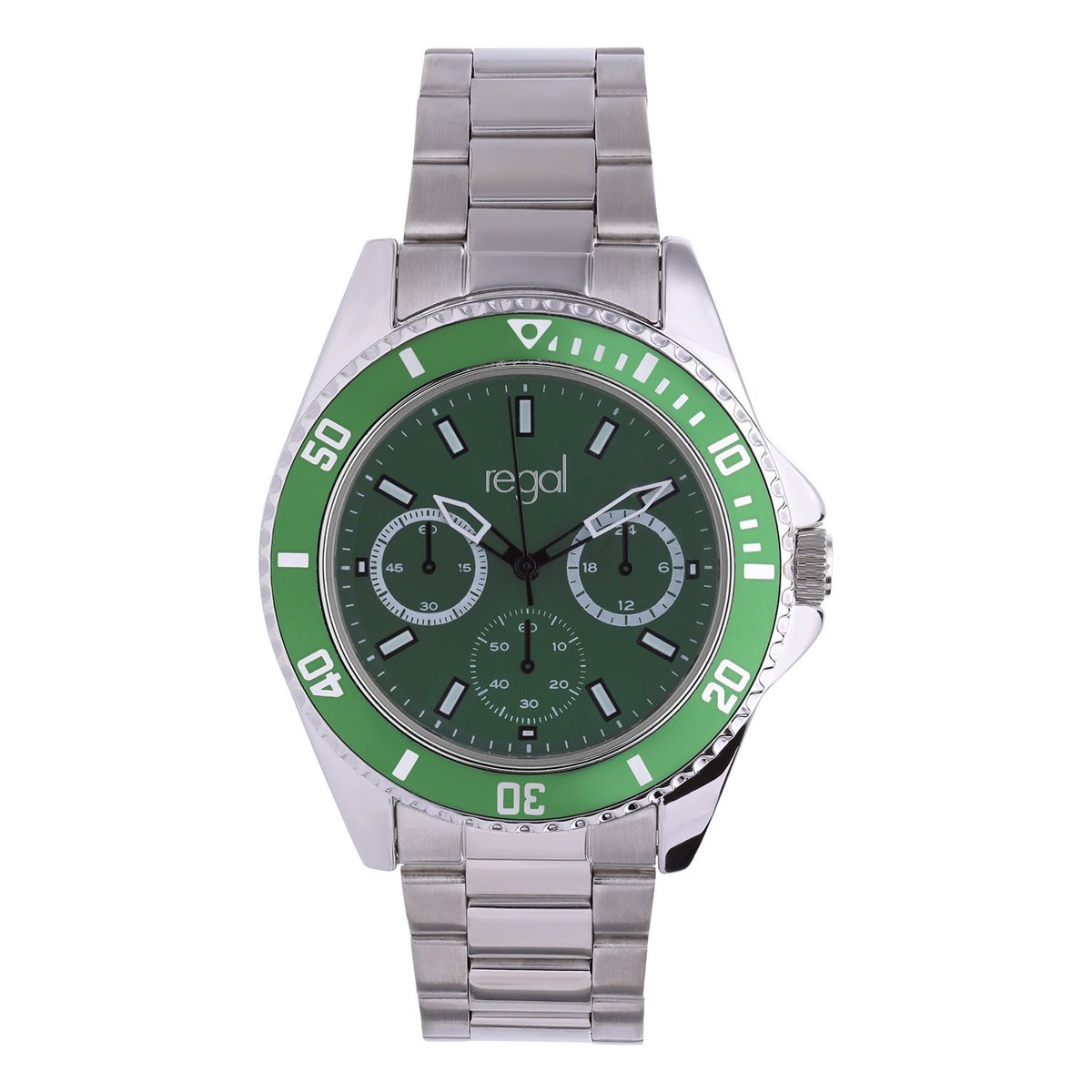 Lucardi Heren Regal heren horloge staal met groene wijzeplaat - Horloge - Alloy - Zilverkleurig - 40.60 mm