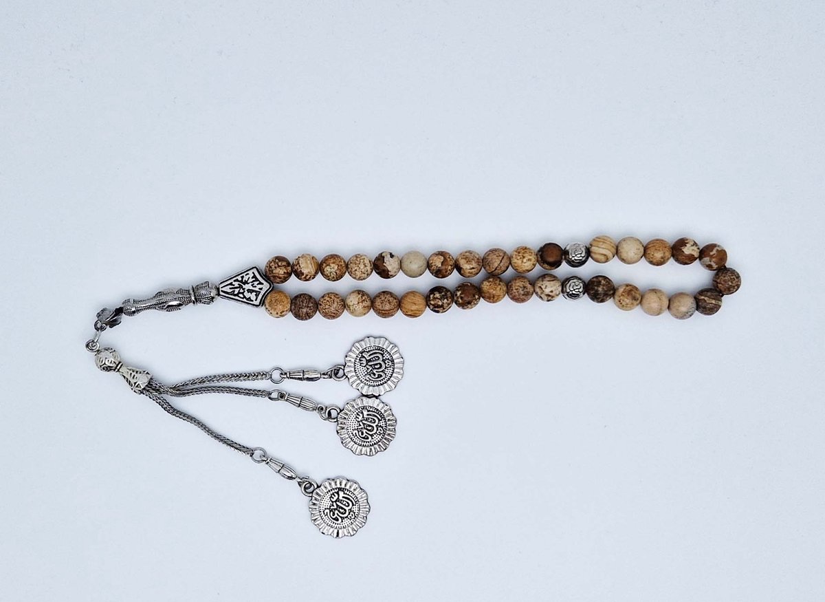 Handgemaakte tesbih "tasbih" natuursteen " Picture Jasper " - Aantal kralen 33 - Diameter kralen 8 MM - met metaal tassel "model 4" - Een mooi cadeau-idee