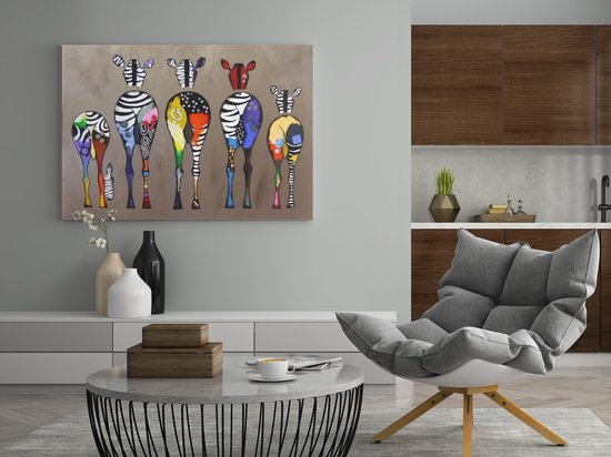 Tableau sur toile - Animaux - Zèbres colorés - 150x100x2 cm