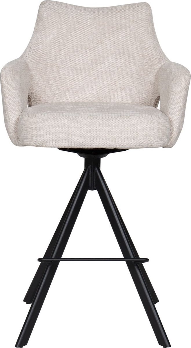 HTfurniture - Witte barkruk-180 graden draaien-met armleuningen- zwart poeten