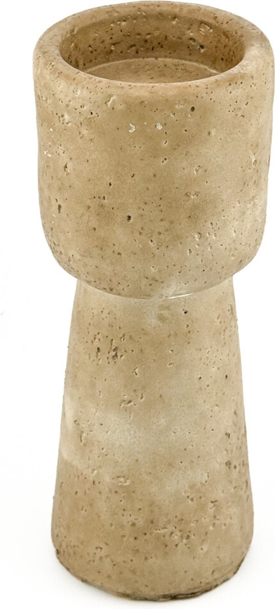 HomeBound by KY | Aardewerk kaarsenstandaard beige | beige kandelaar | 6x6x15cm | kaarsenstandaard