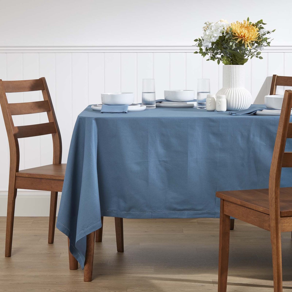 Homescapes tafelkleed blauw - 178 x 300 cm, 100% katoen