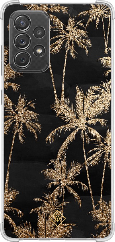 hoesje - Geschikt voor Samsung Galaxy A52 5G - Palmbomen - Shockproof case - Extra sterk - TPU/polycarbonaat - Zwart, Transparant
