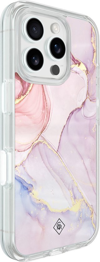 Coque Casimoda® - Convient pour iPhone 16 Pro - Marbre rose violet - Coque 2 en 1 - Antichoc - Design Marbre - Bords surélevés - Violet, Transparent