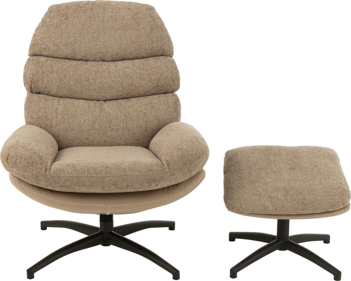 J-Line zetel Relax + Voetbank - metaal/multiplex - donkergrijs/zwart