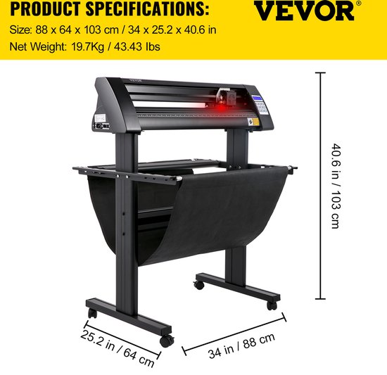 Traceur de découpe de Vinyl VEVOR 72 cm - Machine de traceur de découpe - avec écran LED - Guidage laser optique oculaire intégré semi-automatique - Traceur de découpe de Vinyl - - Compatible avec le logiciel SignMaster