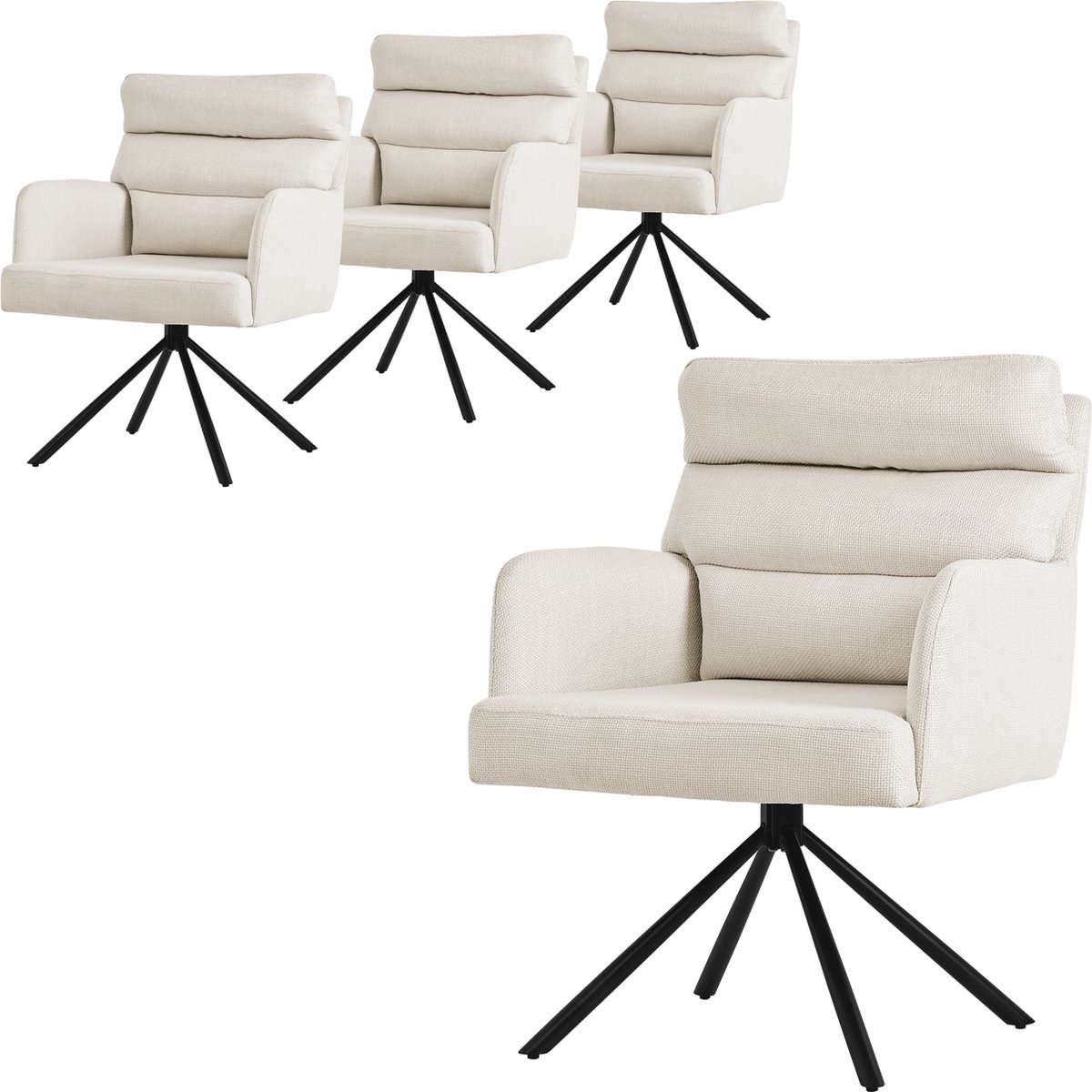 ml-design draaibare eetstoelen set van 4 in beige zithulpen voor de woonkamer met arm en rugsteun gestoffeerde stoelen met polyester bekleding en rugkussen keukenstoelen met metalen poten