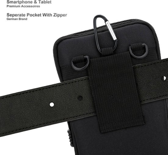 Étui pour OnePlus 5, noir uni, style tactique, avec pochette MOLLE EDC compatible, pochette bandoulière et étui ceinture militaire.