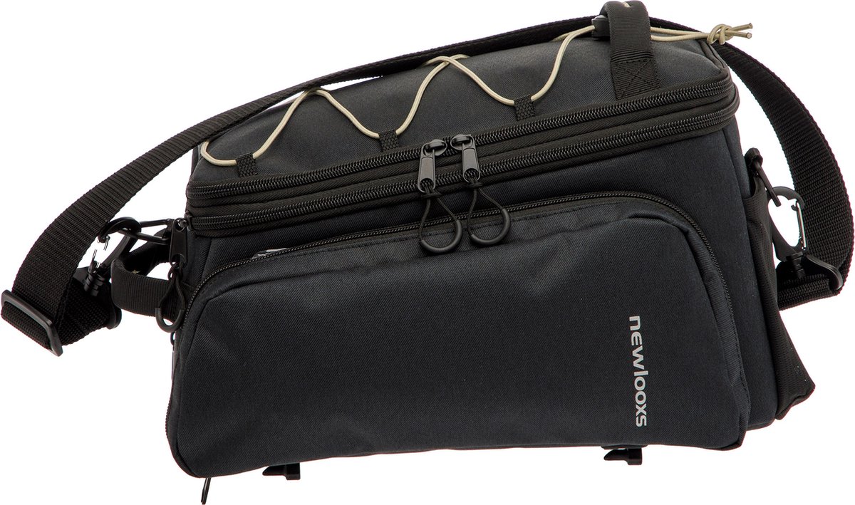 New Looxs ® Sports Trunkbag Racktime - Bagagedragertas - Fietstas Enkel - Ingebouwde Racktime-Adapter - Waterdicht door Regenhoes (inclusief) - Vergrootbaar tot 31 L - Zwart