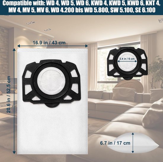 12 Pack Stofzuigerzakken voor Karcher WD4 WD5 WD6 WD5P