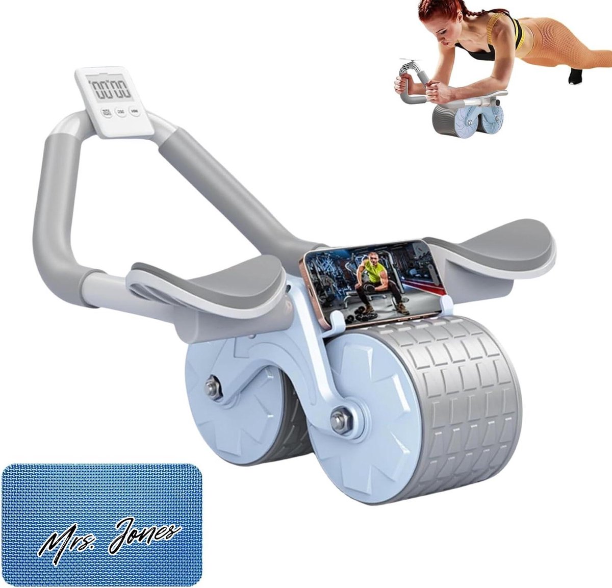Mrs. Jones Rollen voor Buik met Automatische Rebound - Wiel voor ABS - Elleboogsteun - Thuistraining met Kniebeschermer en Stopwatch - Sporten voor Beginners Thuis .