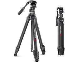 Ulanzi x Coman Zero V carbon reisstatief met Videokop - Arca-Swiss compatibel - Tot 157 cm - fluid head - Omkeerbare middenkolom - Lichtgewicht met draagtas - Zwart