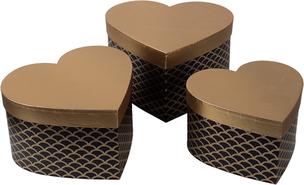 Clayre & Eef Opbergdoos Set van 3 27x24x15 / 24x21x14 / 21x19x12 cm Zwart Goudkleurig Karton