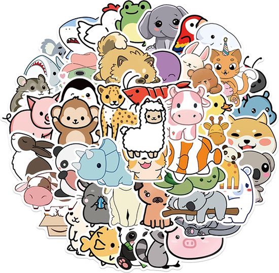 Knaak Schattige Dieren Stickers - Animals Stickers - Verschillende Dieren - 50 stuks - Laptopstickers