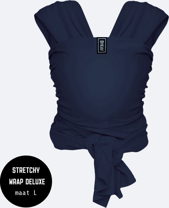 ByKay Stretchy Deluxe - rekbare draagdoek voor newborn - ergonomisch - tot 18kg - 100% biologisch katoen - blauw - Navy - maat L