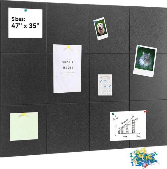 120 x 60 cm groot kurkbord, 0,9 cm dik vilten prikbord met 50