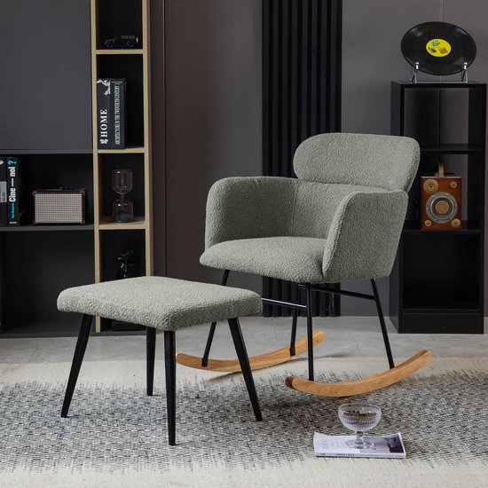 SONGMICS HOME Fauteuil à Bascule, Pieds en Bois d'Hévéa