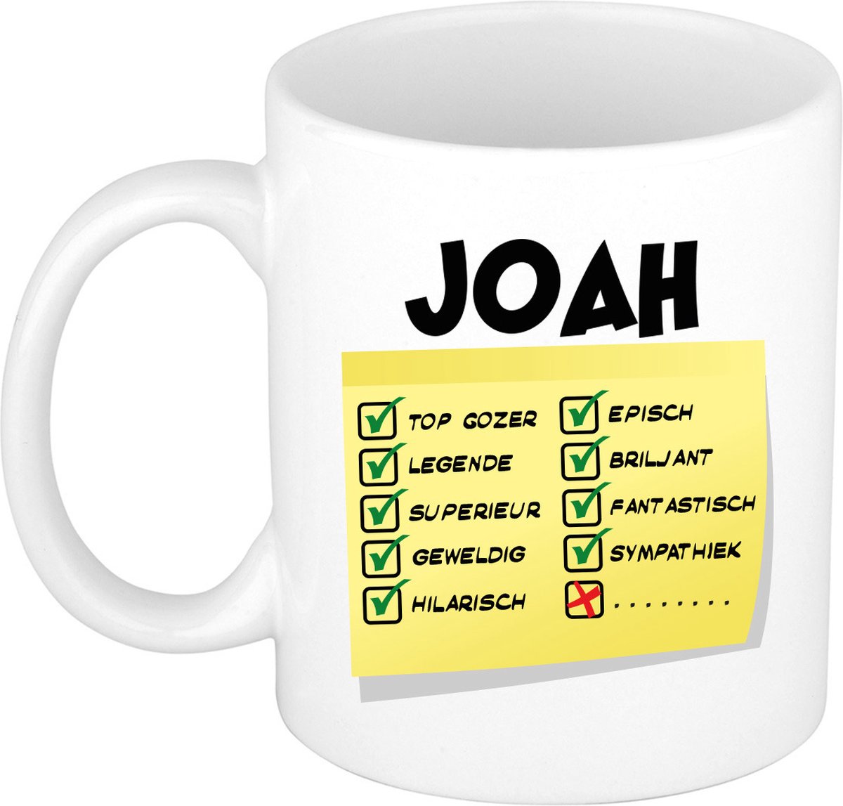 Bellatio Decorations Naam mok Joah - wit - top gozer - keramiek - 300 ml - cadeau collega beker